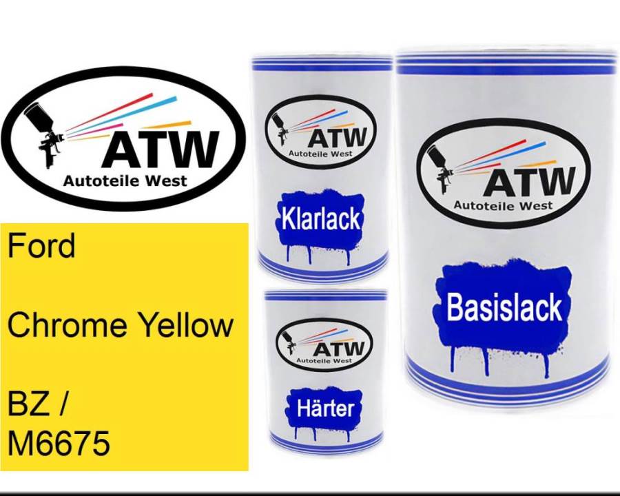Ford, Chrome Yellow, BZ / M6675: 500ml Lackdose + 500ml Klarlack + 250ml Härter - Set, von ATW Autoteile West.